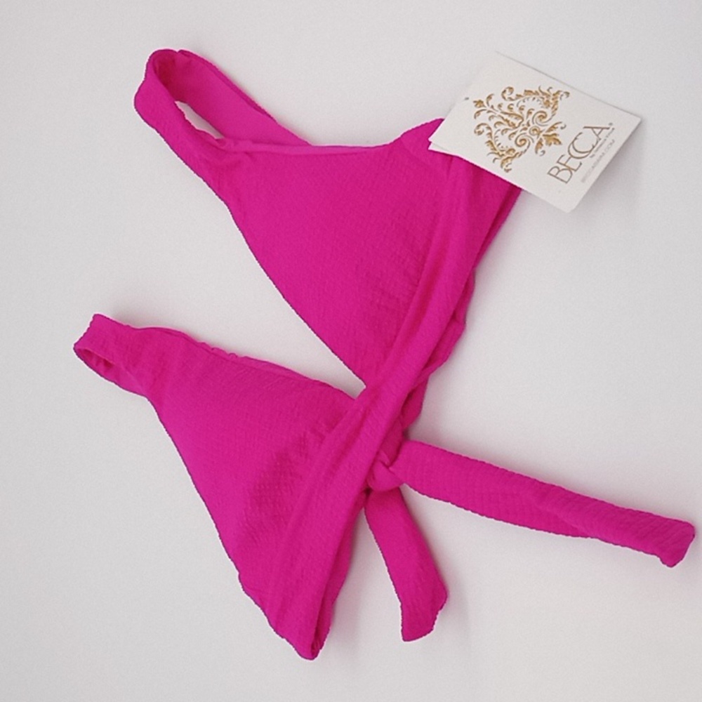 BECCA Pucker-Up Textured Tie-Back Bikini Top Cosmopolitan Pink S